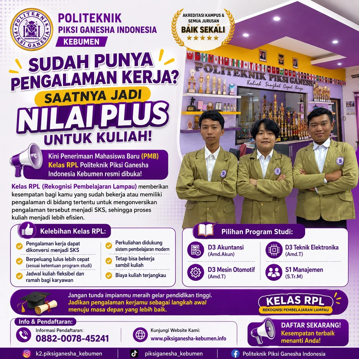 Sudah Punya Pengalaman kerja? Ubah Jadi SKS dan Bisa Lulus Kuliah 1 Tahun di Kelas RPL Piksi Ganesha Kebumen!